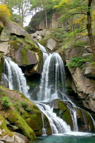 山间森林瀑布自然景观 山间森林瀑布自然景观