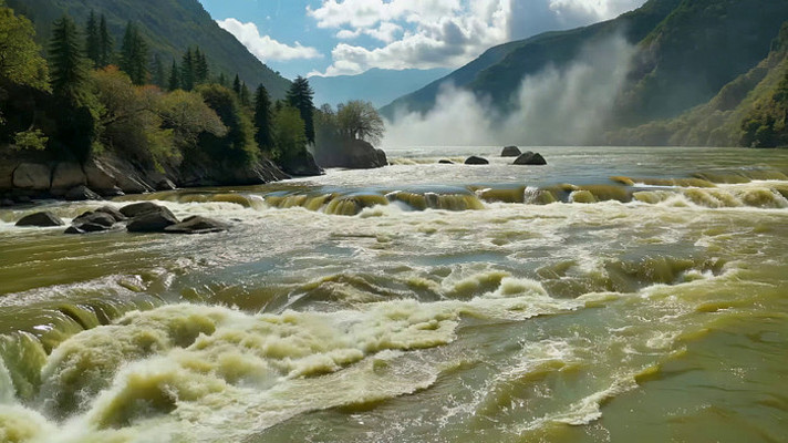 山间湍急河流自然风光 山间湍急河流自然风光