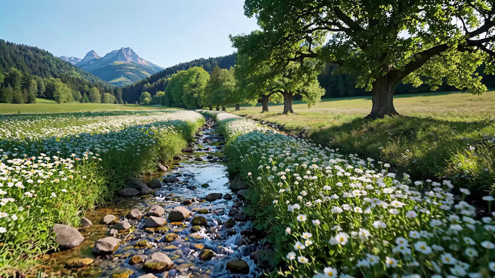 ɽ��СϪ�ԵĲݵ����ַ羰