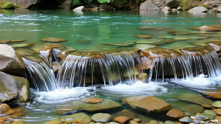 山间溪流小瀑布景象 山间溪流小瀑布景象