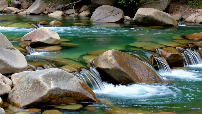 山间溪流与岩石自然景象 山间溪流与岩石自然景象