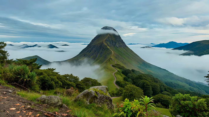 山间云海环绕的山脉景观 山间云海环绕的山脉景观