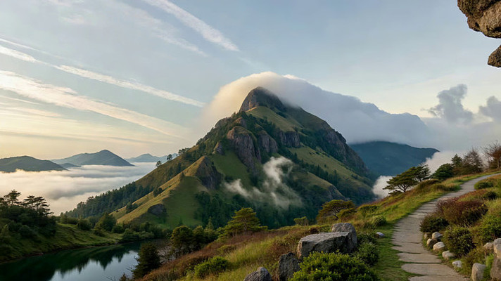 山间云海环绕的山脉景观 山间云海环绕的山脉景观