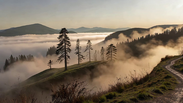 山间云海树林自然风光 山间云海树林自然风光