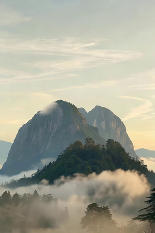 山间云雾缭绕的山脉景观 山间云雾缭绕的山脉景观