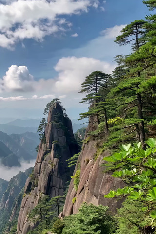 山间栈道旁的奇峰绿树景观 山间栈道旁的奇峰绿树景观