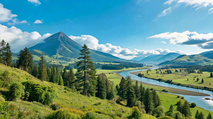 山林河流自然风光全景 山林河流自然风光全景