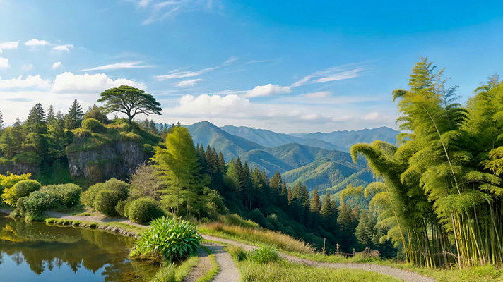 山林间池塘边自然风光 山林间池塘边自然风光