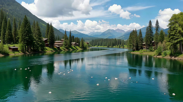 山林间湖泊自然风光 山林间湖泊自然风光