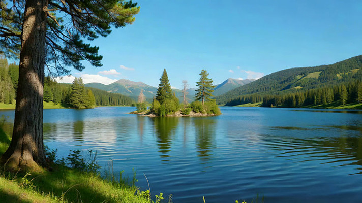 山林间宁静湖泊风景 山林间宁静湖泊风景