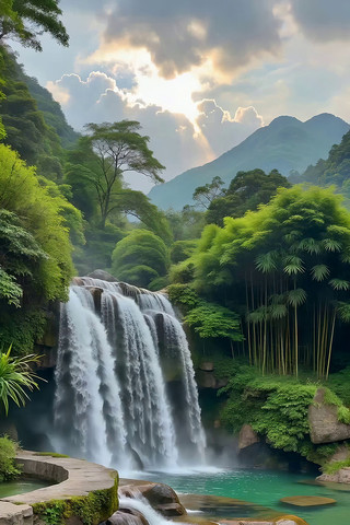 山林间瀑布自然风光素材 山林间瀑布自然风光素材