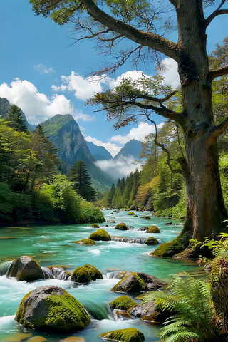 山林间清澈溪流自然风光 山林间清澈溪流自然风光