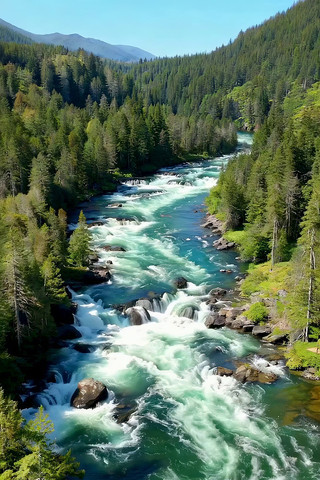 山林间湍急河流俯瞰 山林间湍急河流俯瞰