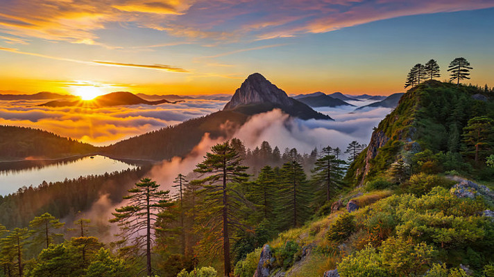 山林日出云海自然风光 山林日出云海自然风光