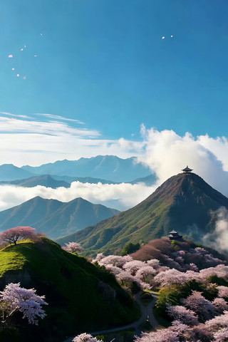 山峦樱花自然风光全景 山峦樱花自然风光全景