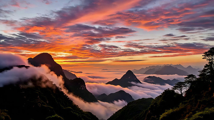 山峦云海日出自然景观 山峦云海日出自然景观