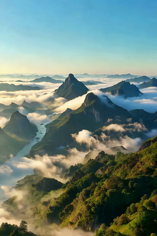 山峦云海自然景观俯瞰 山峦云海自然景观俯瞰