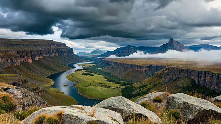 山脉河流自然风光全景 山脉河流自然风光全景