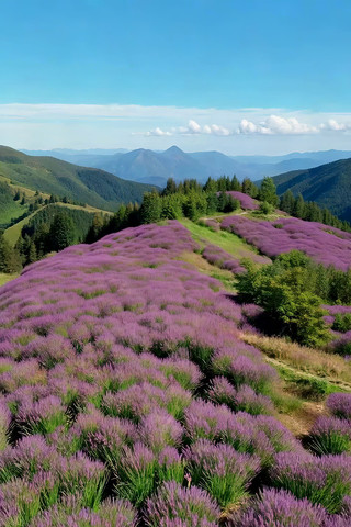 山坡上的紫色薰衣草花海 山坡上的紫色薰衣草花海