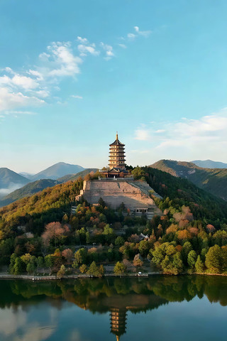山上宝塔自然风光航拍 山上宝塔自然风光航拍