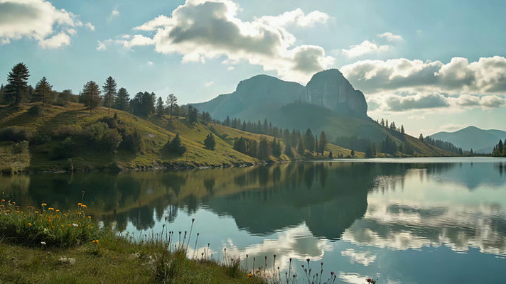 山水湖泊自然风光全景 山水湖泊自然风光全景