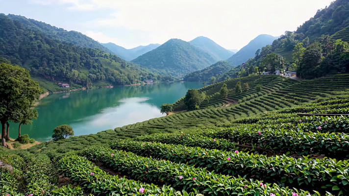 山水间的茶园风光 山水间的茶园风光