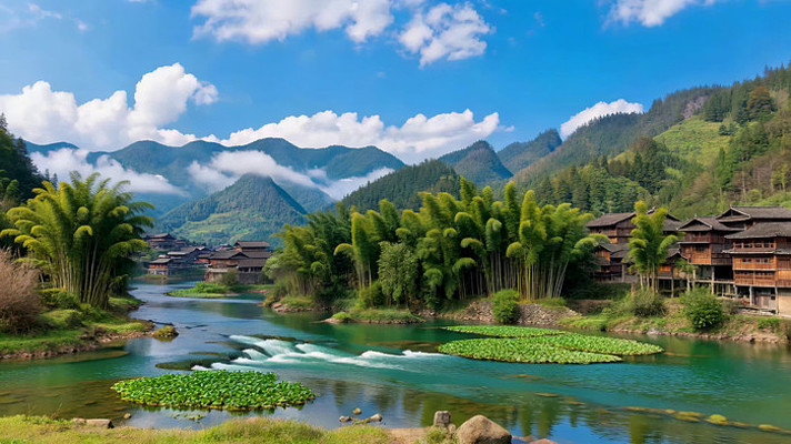 山水间的传统村寨风景 山水间的传统村寨风景