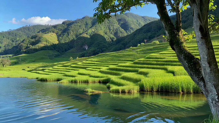 山水间的梯田与稻田风光 山水间的梯田与稻田风光