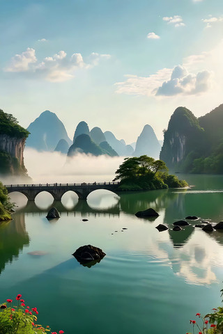 山水间桥梁自然风光 山水间桥梁自然风光