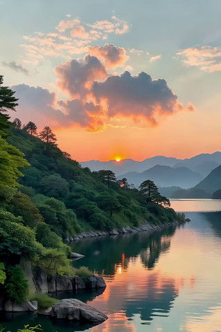 山水间日落自然风光 山水间日落自然风光