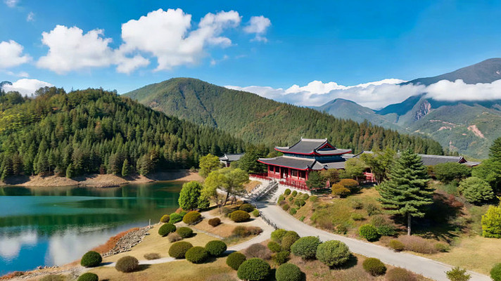 山水间中式建筑风光 山水间中式建筑风光