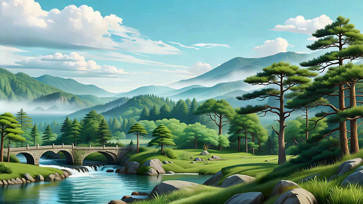 山水森林石桥自然风光素材 山水森林石桥自然风光素材