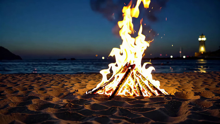 沙滩篝火夜景 沙滩篝火夜景