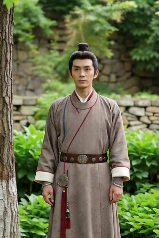 身着汉服男子户外站立 身着汉服男子户外站立