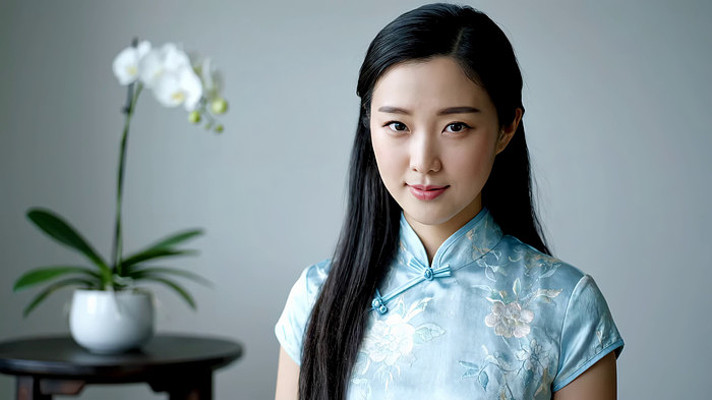 身着旗袍女子近景特写 身着旗袍女子近景特写