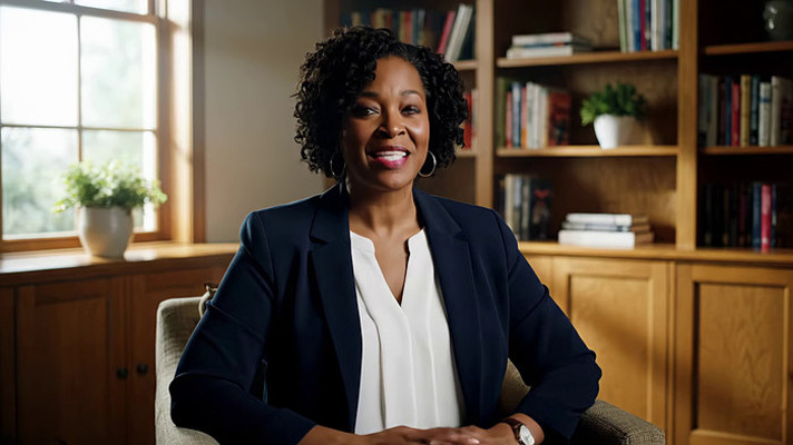 室内端坐微笑的职业女性 室内端坐微笑的职业女性