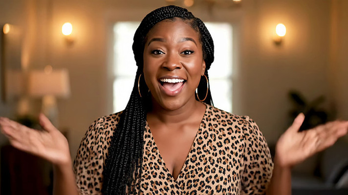 室内非洲裔女性摊手表情 室内非洲裔女性摊手表情