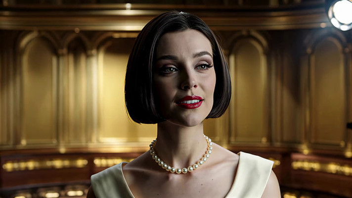 室内女士佩戴珍珠项链特写 室内女士佩戴珍珠项链特写