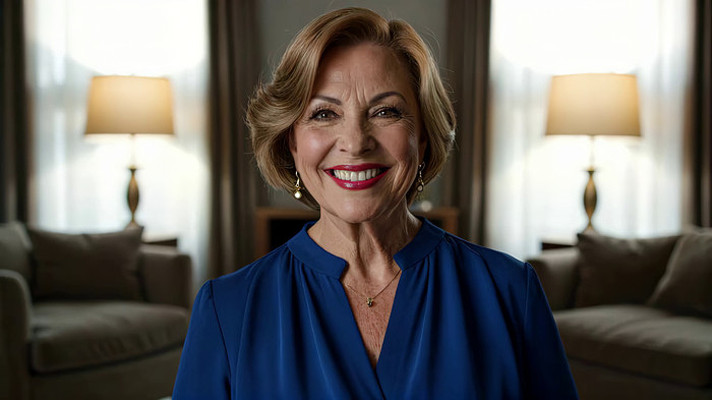 室内微笑的成熟女性 室内微笑的成熟女性