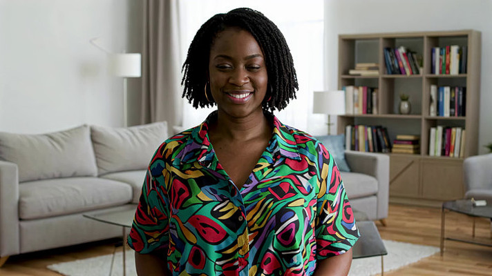 室内微笑的非洲裔女性肖像 室内微笑的非洲裔女性肖像