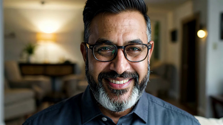 室内微笑的中年男子 室内微笑的中年男子