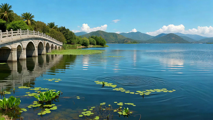 石桥横跨湖泊自然风光 石桥横跨湖泊自然风光
