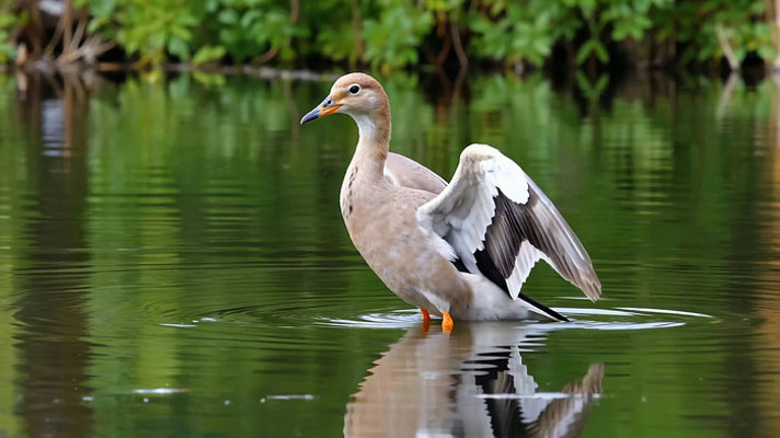 水鸟于水中展翅的画面 水鸟于水中展翅的画面