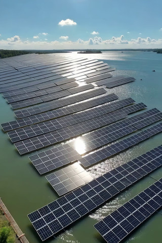 水上太阳能电池板全景 水上太阳能电池板全景