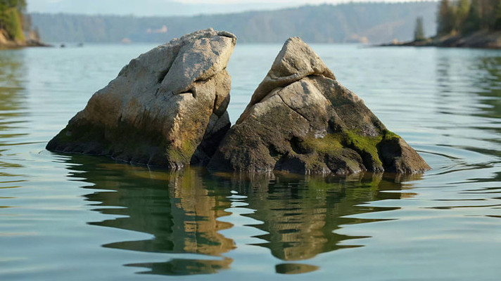 水中矗立的岩石自然景观 水中矗立的岩石自然景观
