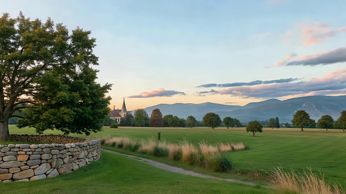 田野草地树木山脉风景 田野草地树木山脉风景