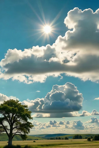 田野草原蓝天白云景象 田野草原蓝天白云景象