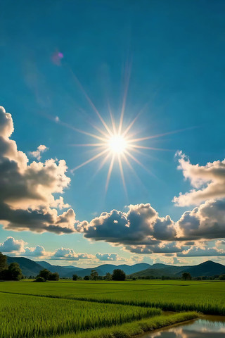 田野风光蓝天白云阳光稻田 田野风光蓝天白云阳光稻田