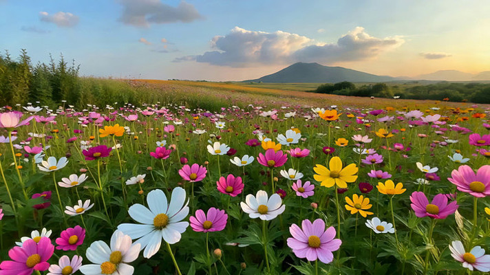 田野格桑花自然风光 田野格桑花自然风光