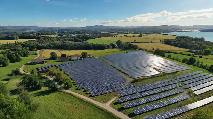 田野间太阳能光伏电站航拍 田野间太阳能光伏电站航拍
